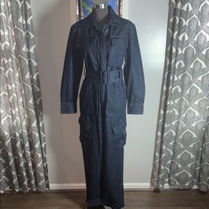 Banana Republic Dark Wash Denim Cargo Jumpsuit SZ Small